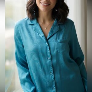 La Senza large Silky Elegant Teal Satin Blouse pyjama top